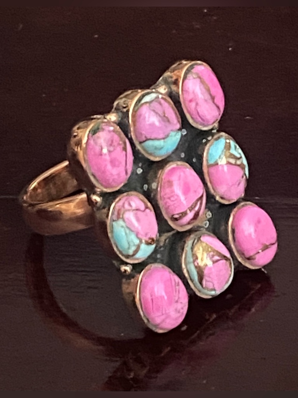 Cotton Candy Dahlia Southwestern Copper Adjustable Ring Jewelry